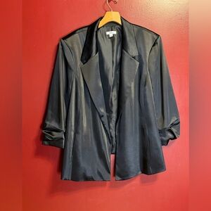bar lll Satin Blazer Size 3X Black Open Front Plus Size Jacket Chic Tailored